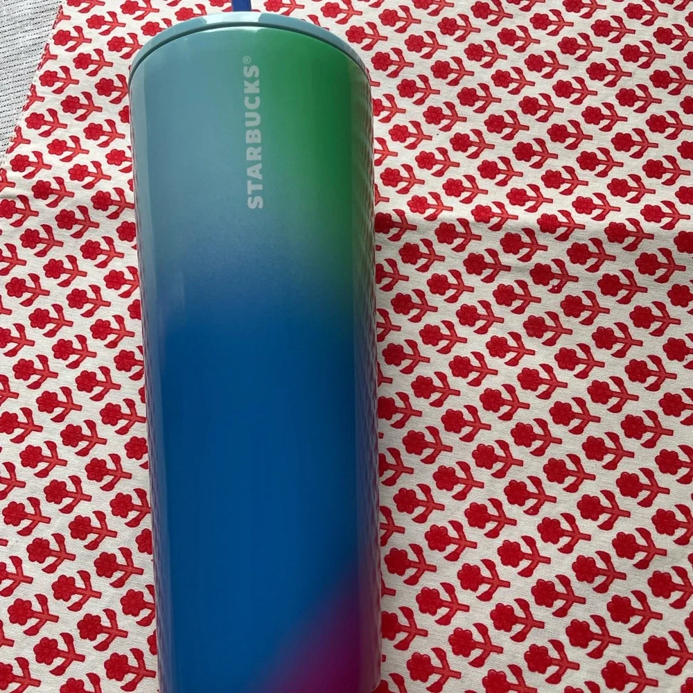 Starbucks 2023 Cold Cup Tumbler Blue Green Pink Technicolor Paint Stainless